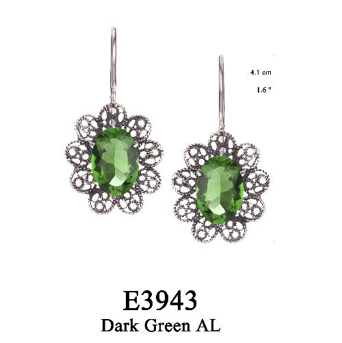 Boucle d'oreille filigrane dentelle vert émeraude ✿ 