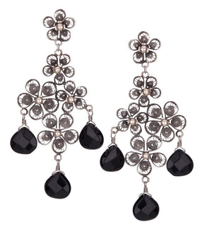Yvone Christa_BLOSSOM CHANDELIER EARRINGS WITH JET STONE DROPS_E4084