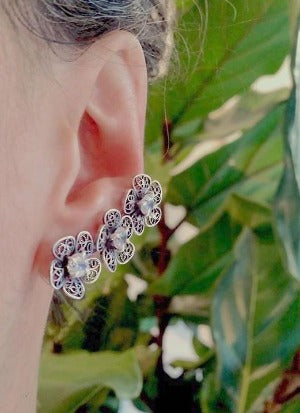 Triple Phlox flower ear cuff earrings