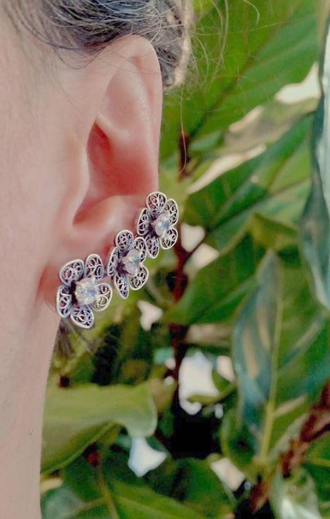 Boucle d'oreille triple Phlox et boucle d'oreille fleur unique 