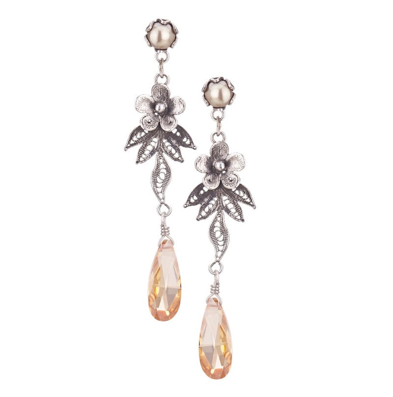 Yvone Christa_DREAMY DAISY FILIGREE EARRINGS WITH FANCY CUT APRICOT CZ_E4237