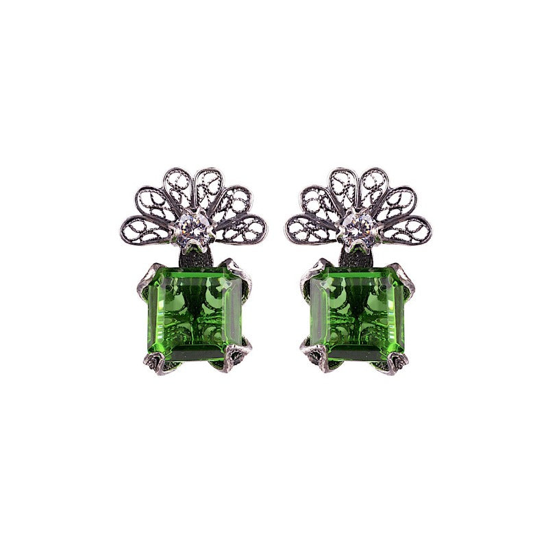 Zinnia flower earrings - emerald green_E4317 by Yvone Christa