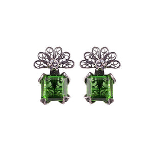 Zinnia flower earrings - emerald green_E4317 by Yvone Christa