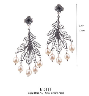 Boucles d'oreilles lustre feuilles de chêne + perles 