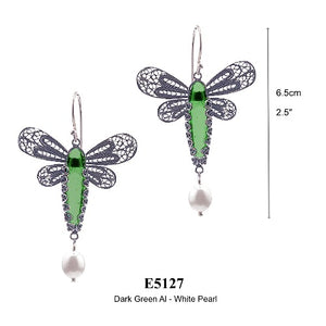 Dragonfly earrings - emerald green