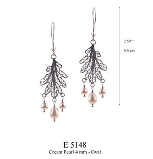 Oak leaf earrings - pink pearls - small