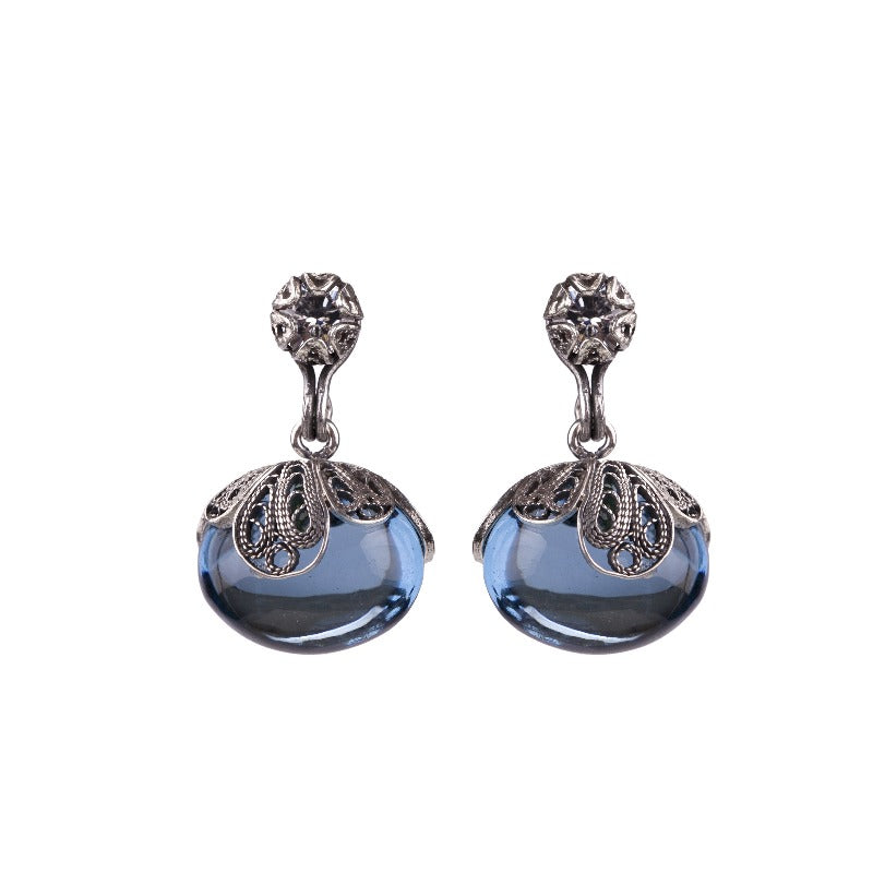 YVONE CHRISTA_BLUE DEW DROP EARRINGS ON TULIP CUP_E5184