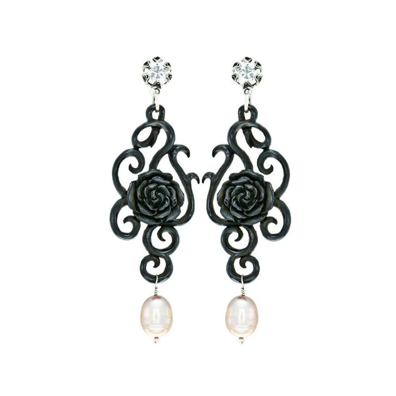 YVone Christa_Hand carved black Rose earrings_EBN0013