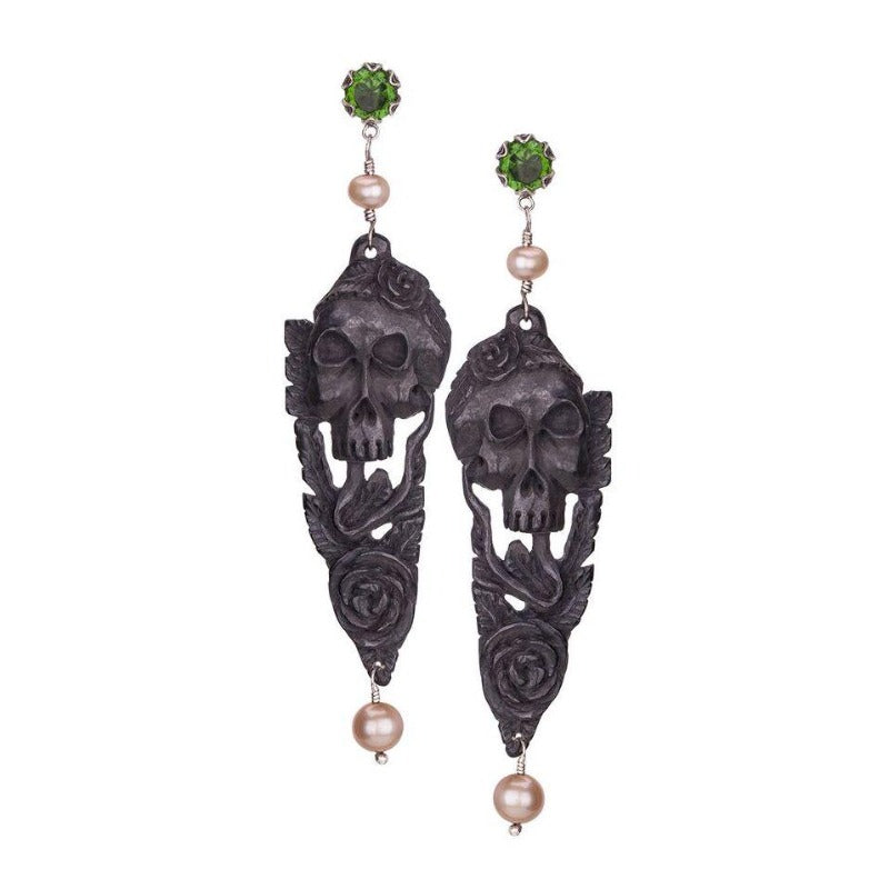 Yvone Christa_Hand carved Black Skull earrings_EBN0014