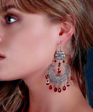 Frida chandelier earrings - red cz briolettes