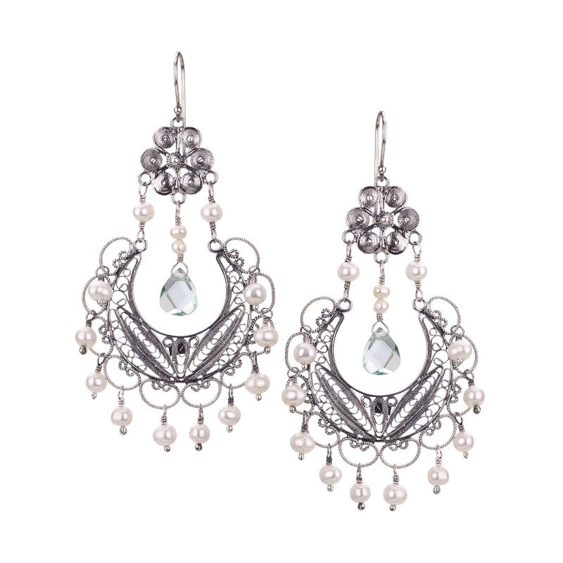 EC886g FRIDA CHANDELIER EARRINGS - Green Aqua Lemura