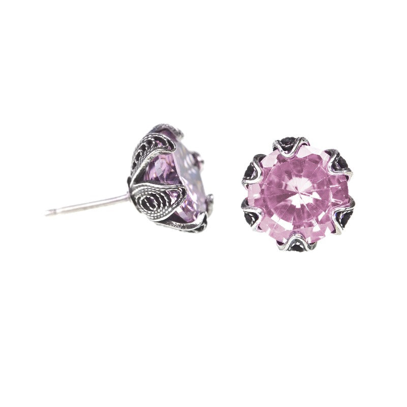 Yvone Christa_TULIP CUP STUD EARRINGS - PINK CZ - MEDIUM_ECZ002 pink