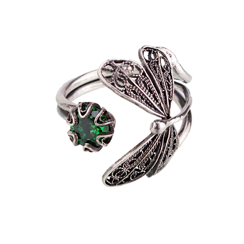 Dragonfly Ring Emerald CZ ✿