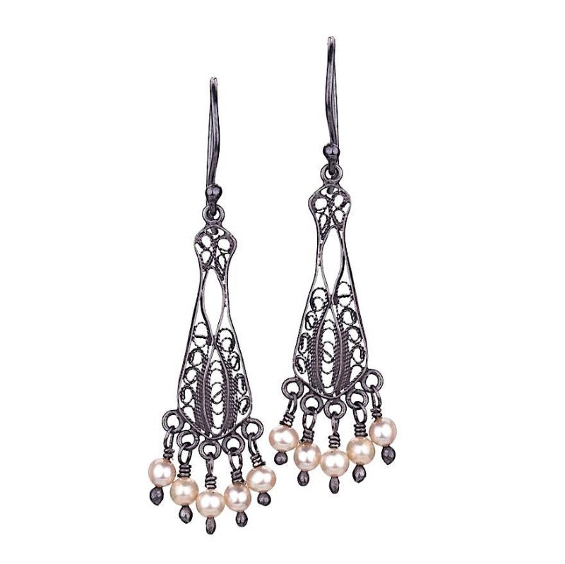 RDE3831 VICTORIAN BLACK FILIGREE EARRINGS by Yvone Christa