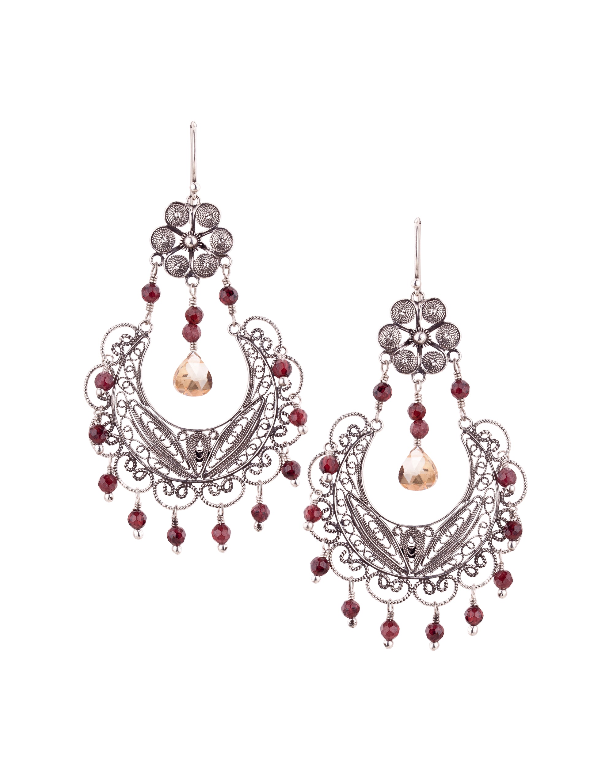 Boucles d'oreilles Aérées - Briolette CZ Grenat et Abricot ✿ 