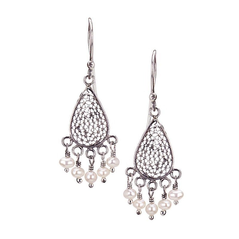 E3333_White pearls_SMALL TEARDROP FILIGREE EARRINGS by Yvone Christa